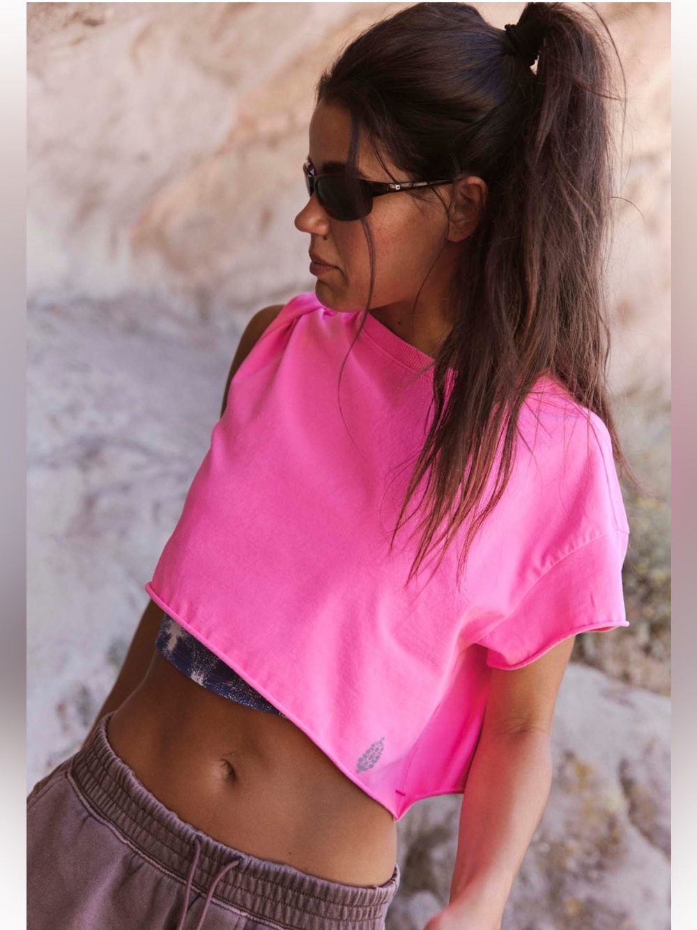 NWT FP Movement by Free People Hot Shot Crop Tee Hot Neon Pink Size Medium